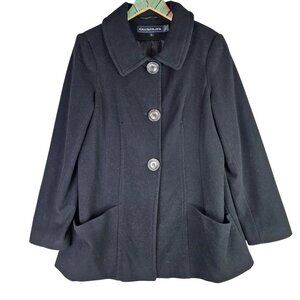 Kristen Blake Wool Cashmere Large Button Black Big Pocket Coat, Sz L